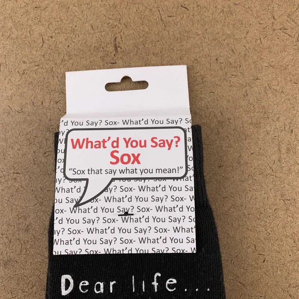 What'd You Say Sox Adult One Size Black White Life Use Lubricant Crew Socks NWT